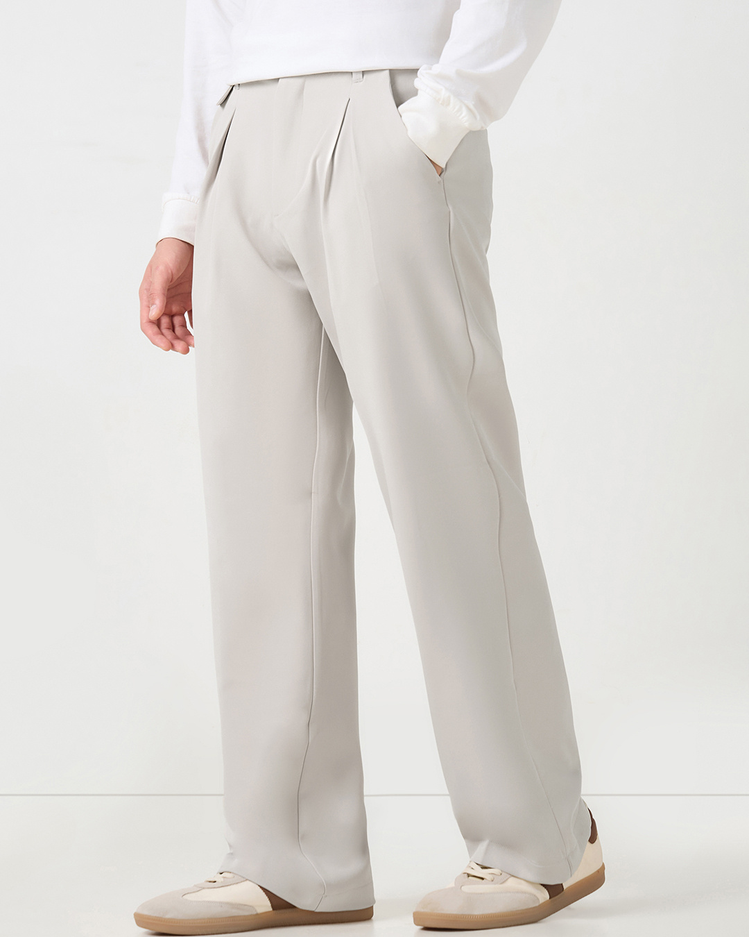 Shop Men's Off White Loose Fit Korean Pants-Back