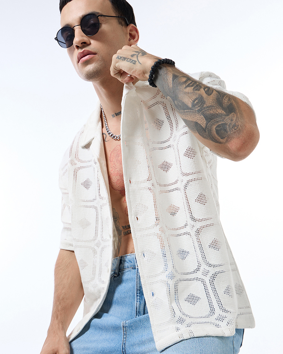 Buy Men s Off White Oversized Crochet Shirt Online at Bewakoof