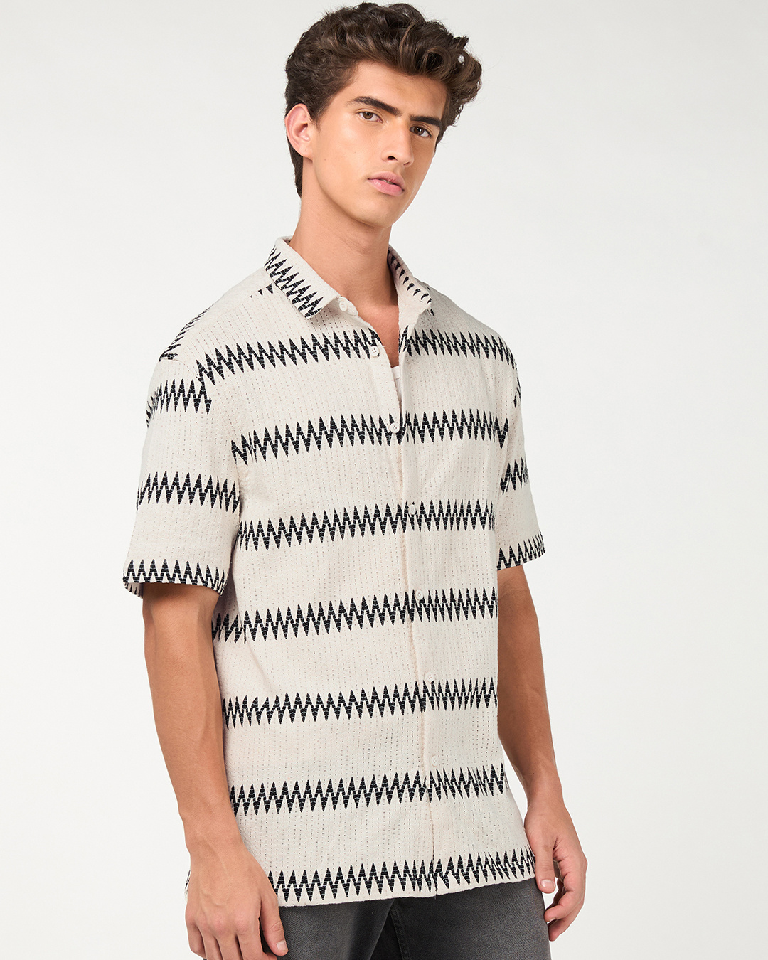 Shop Men's Off White Textured Oversized Shirt-Back