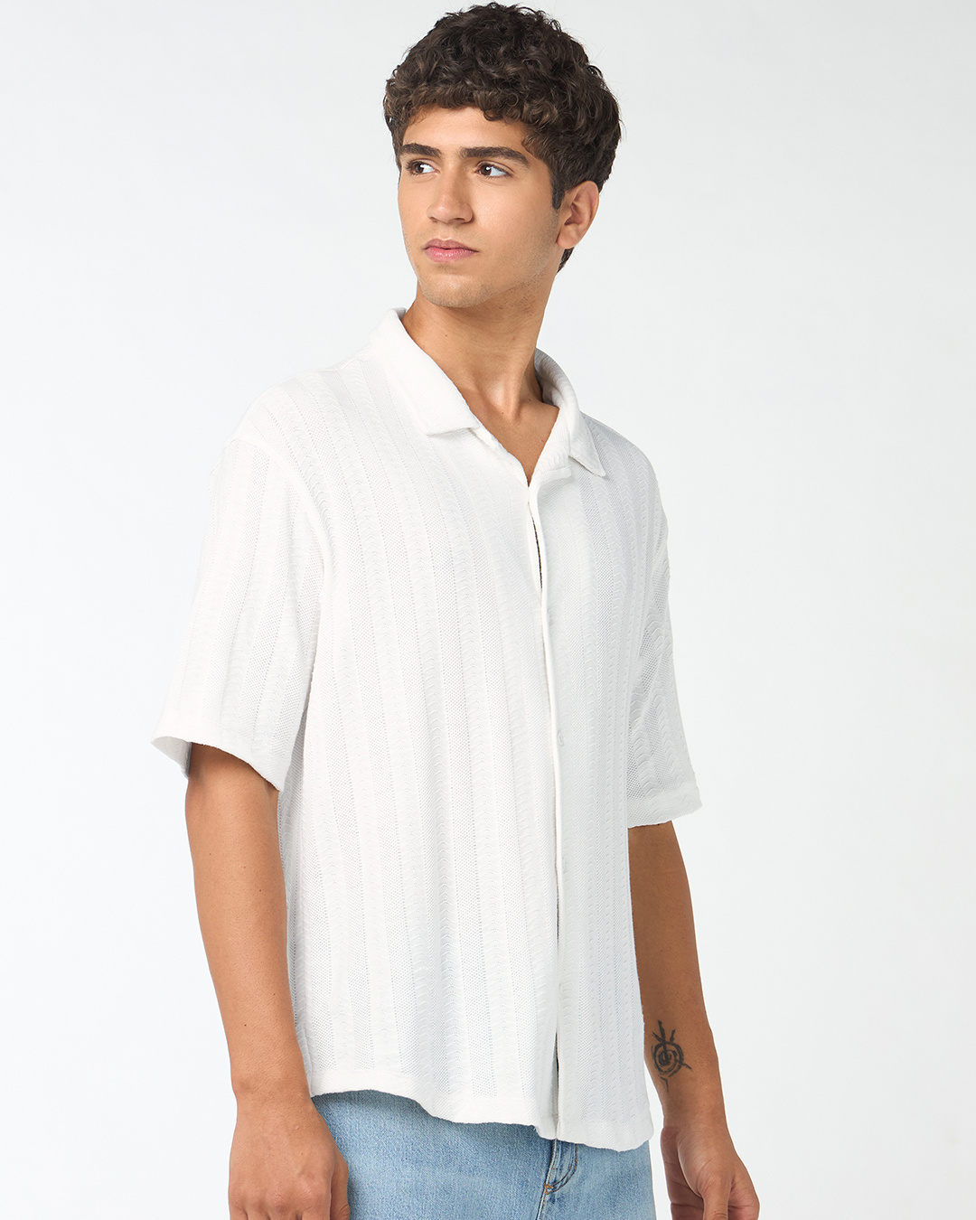 Shop Men's White Textured Oversized Shirt-Back