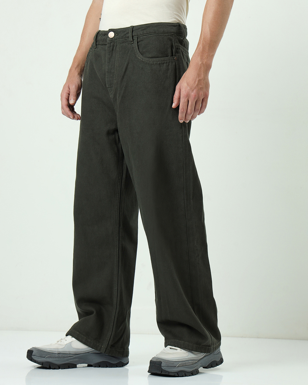 Shop Men's Olive Baggy Straight Fit Jeans-Back