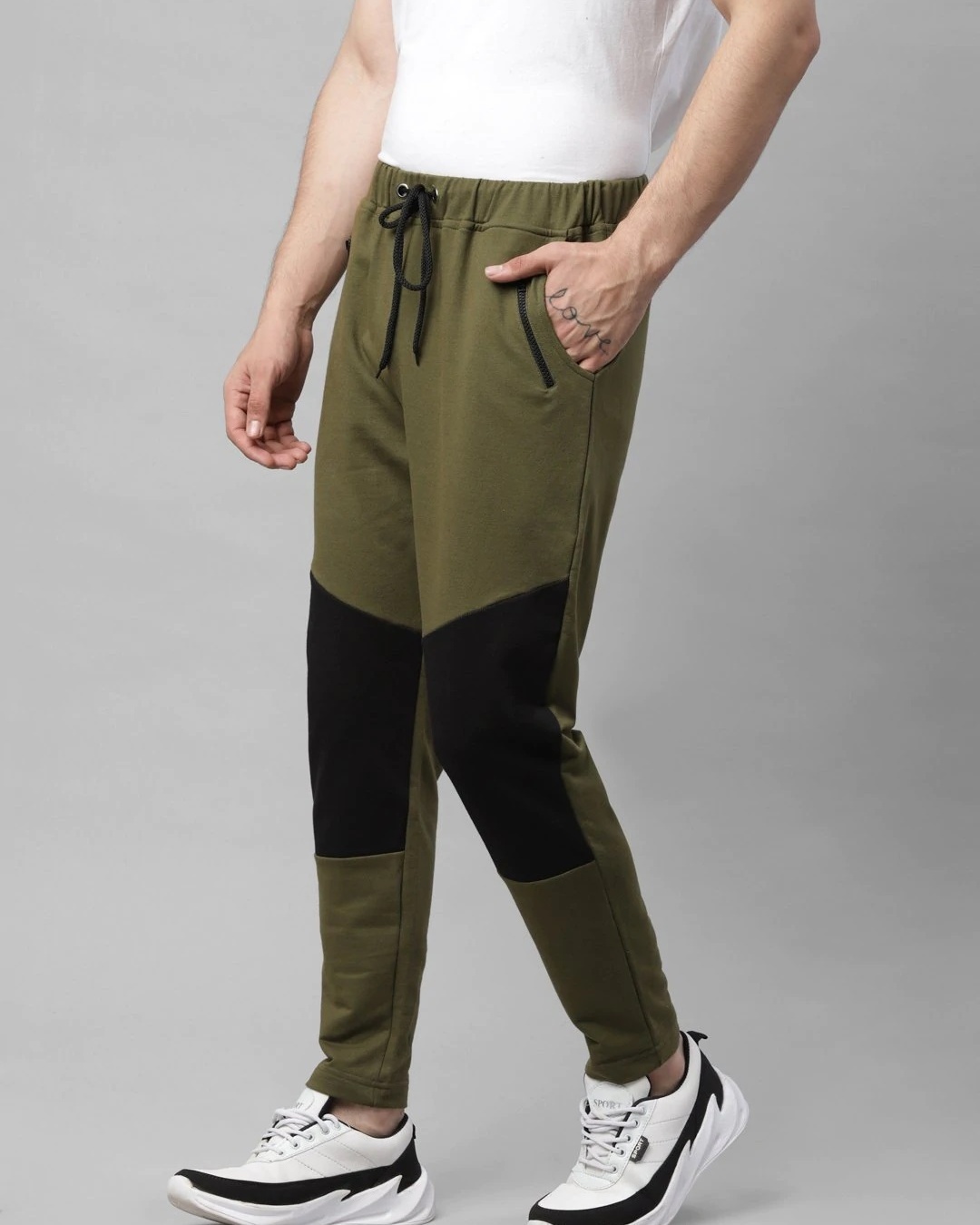 Shop Men's Olive & Black Color Block Track Pants-Back