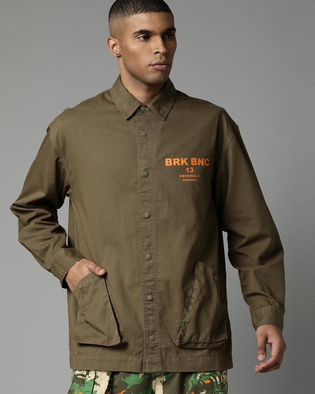 Buy Men's Olive Typography Oversized Jacket Online at Bewakoof