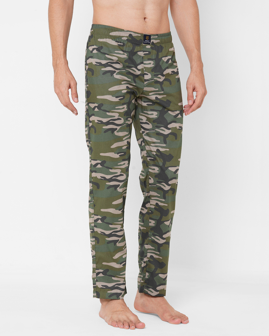 Shop Men's Olive Camouflage Cotton Lounge Pants-Back