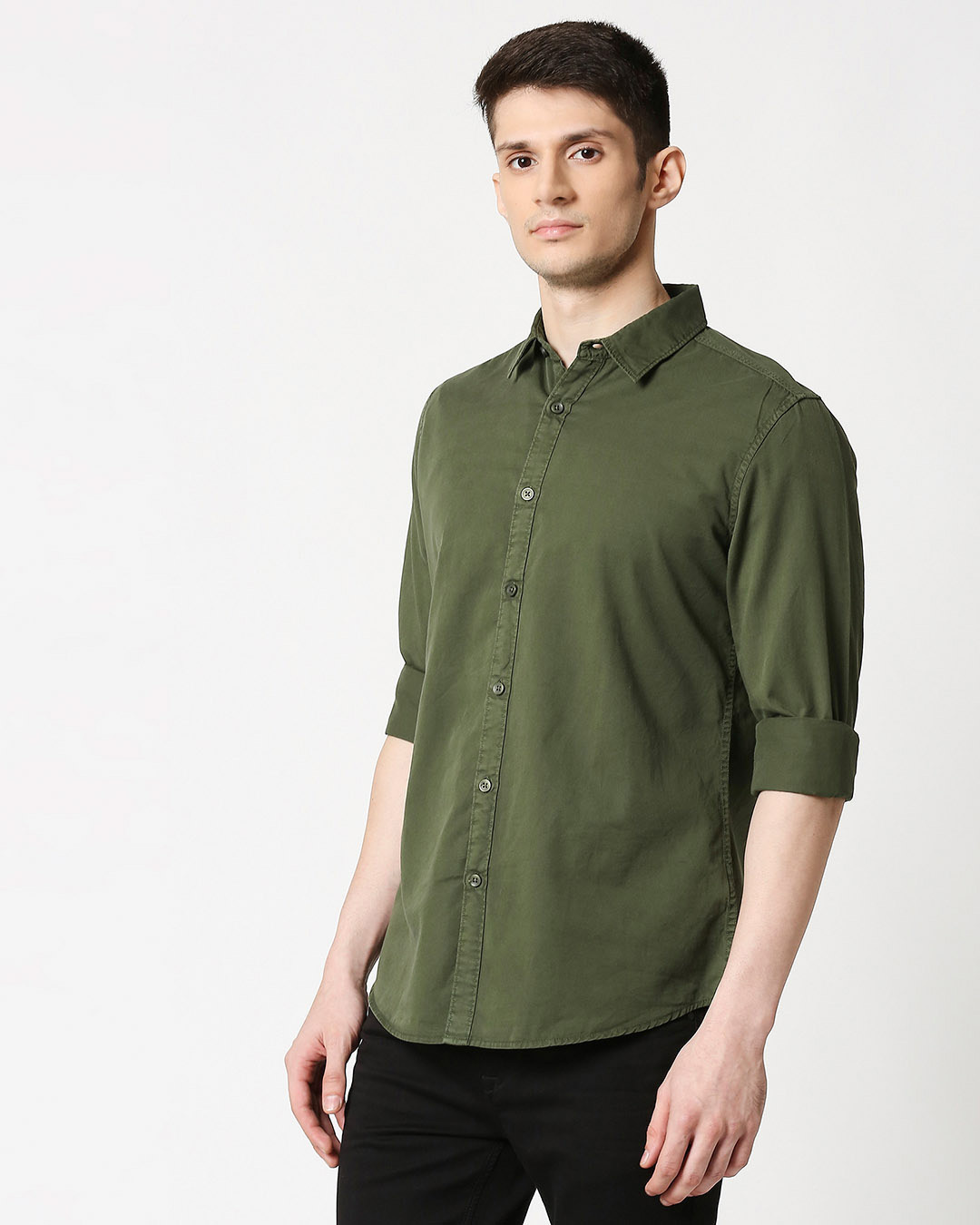 Shop Men's Olive Casual Slim Fit Over Dyed Shirt-Back
