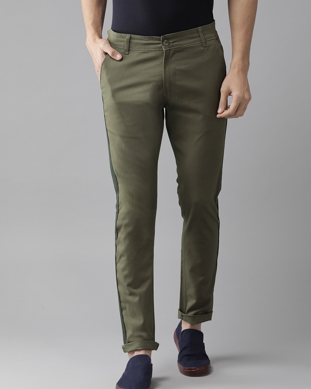 Buy Men's Olive Color Block Slim Fit Chinos Online at Bewakoof