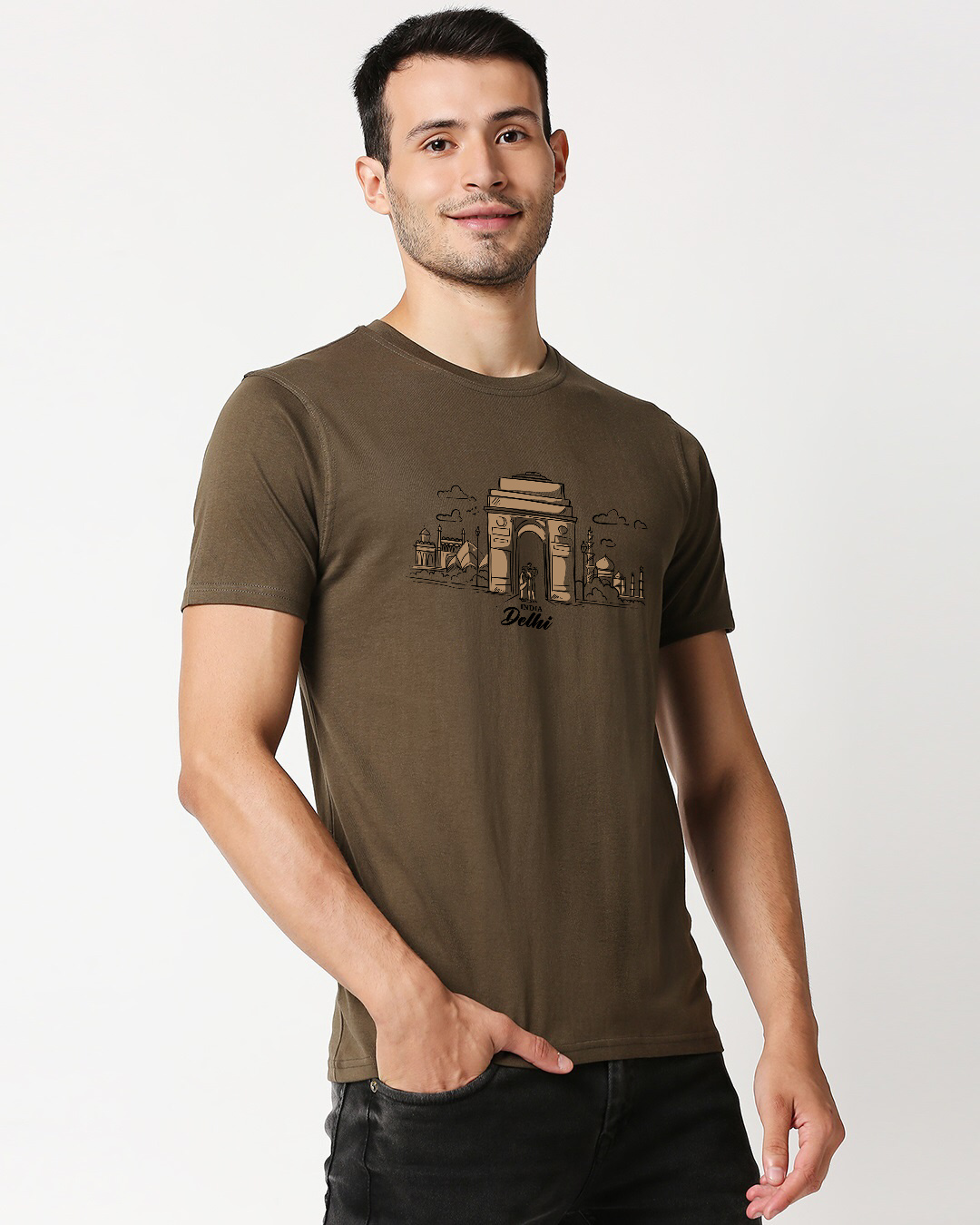 Shop Men's Olive Delhi Printed T-shirt-Back