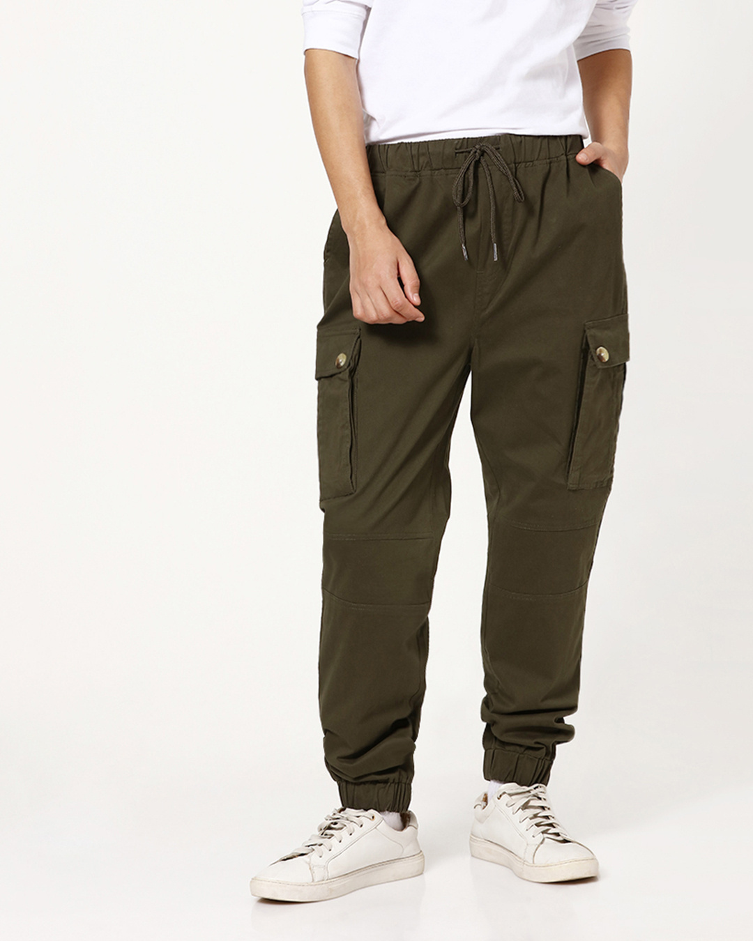 Buy Men's Olive Elastic Waistband Cargo Jogger Pants Online at Bewakoof