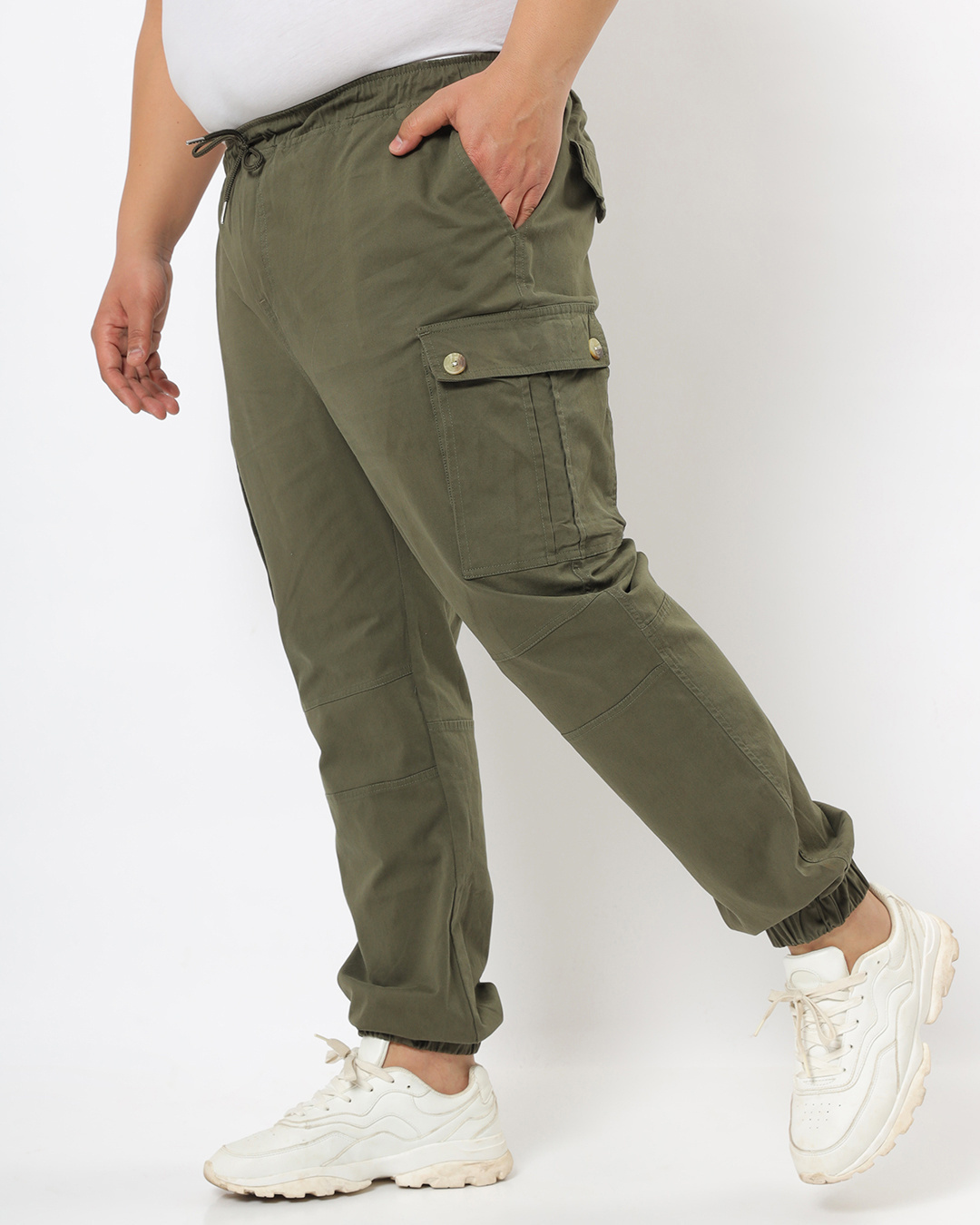 Shop Men's Olive Elastic waistband Cargo Pants-Back
