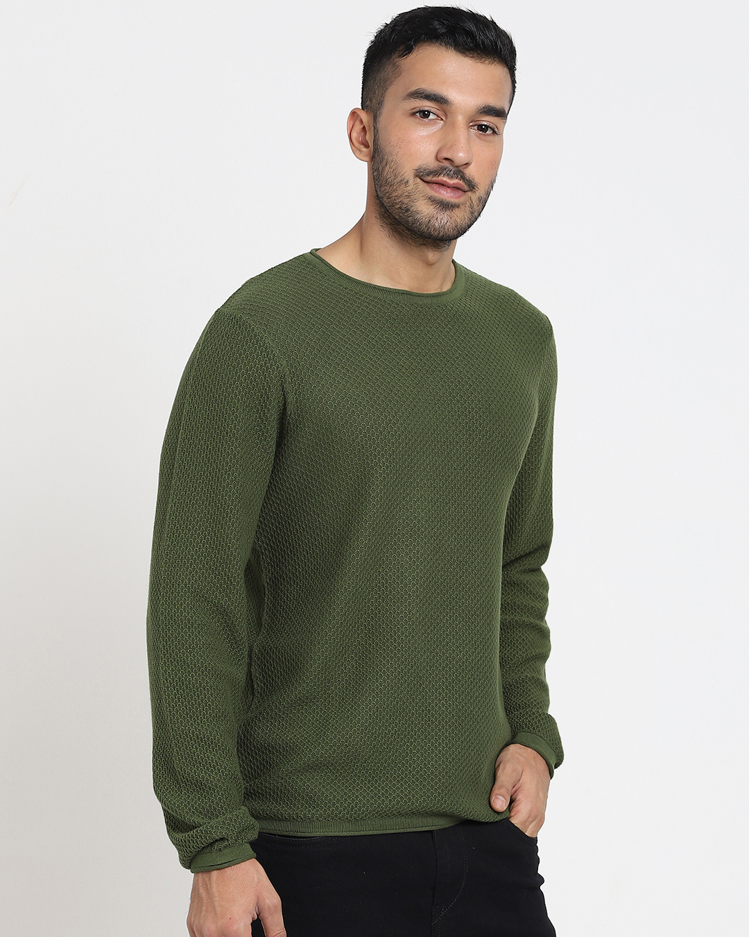 Shop Men's Olive Flat Knits Sweater-Back