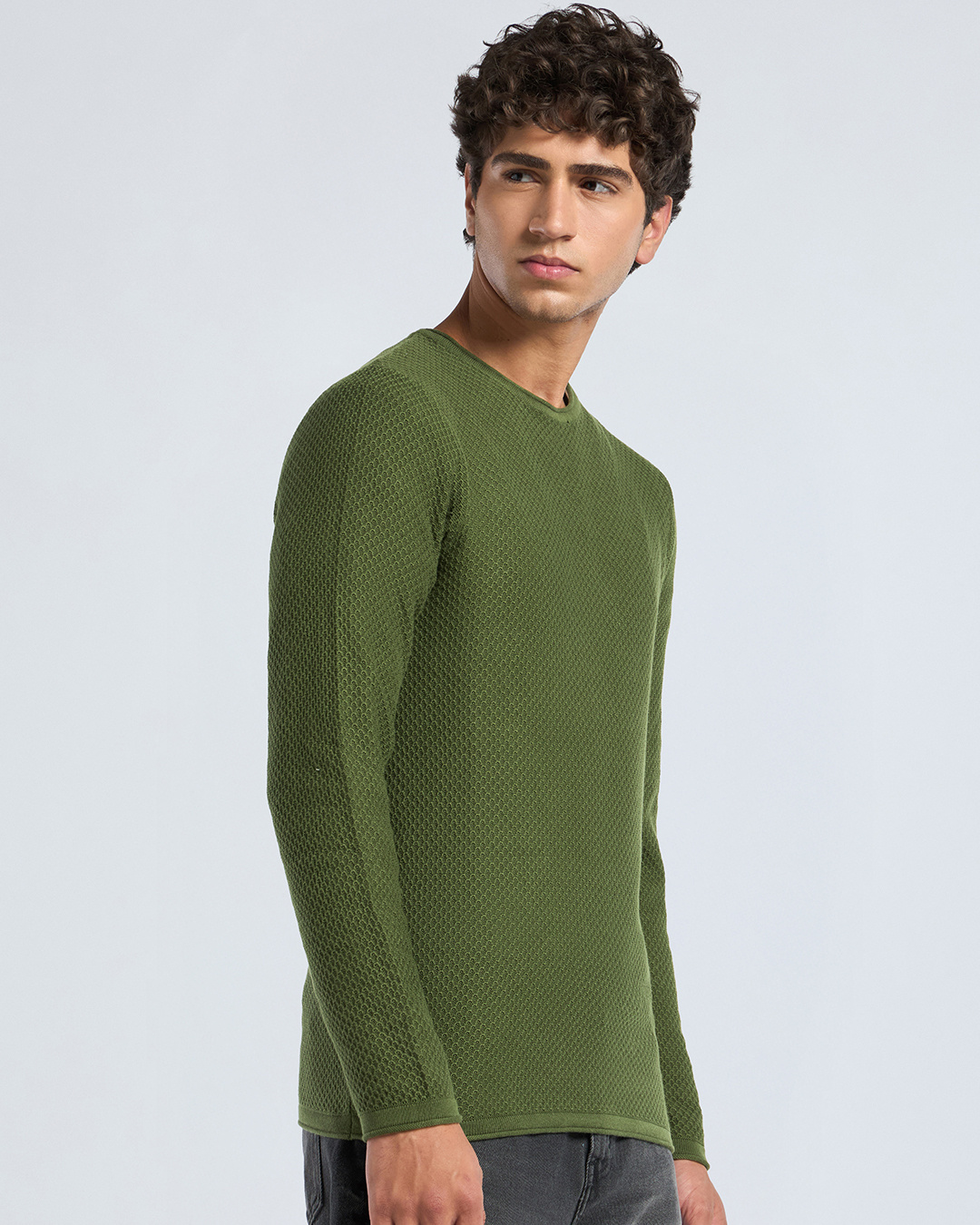 Shop Men's Olive Flat Knits Sweater-Back