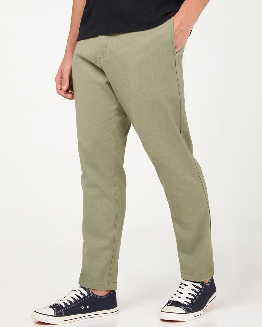 Shop Men's Olive Green Cotton Linen Pants-Back