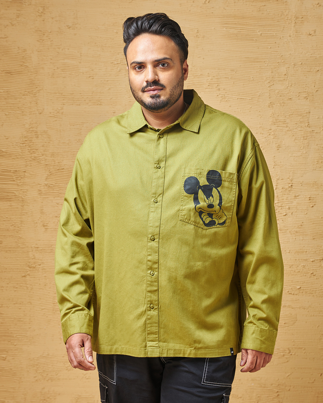 Shop Men's Green Mickey Graphic Printed Oversized Plus Size Shirt-Back