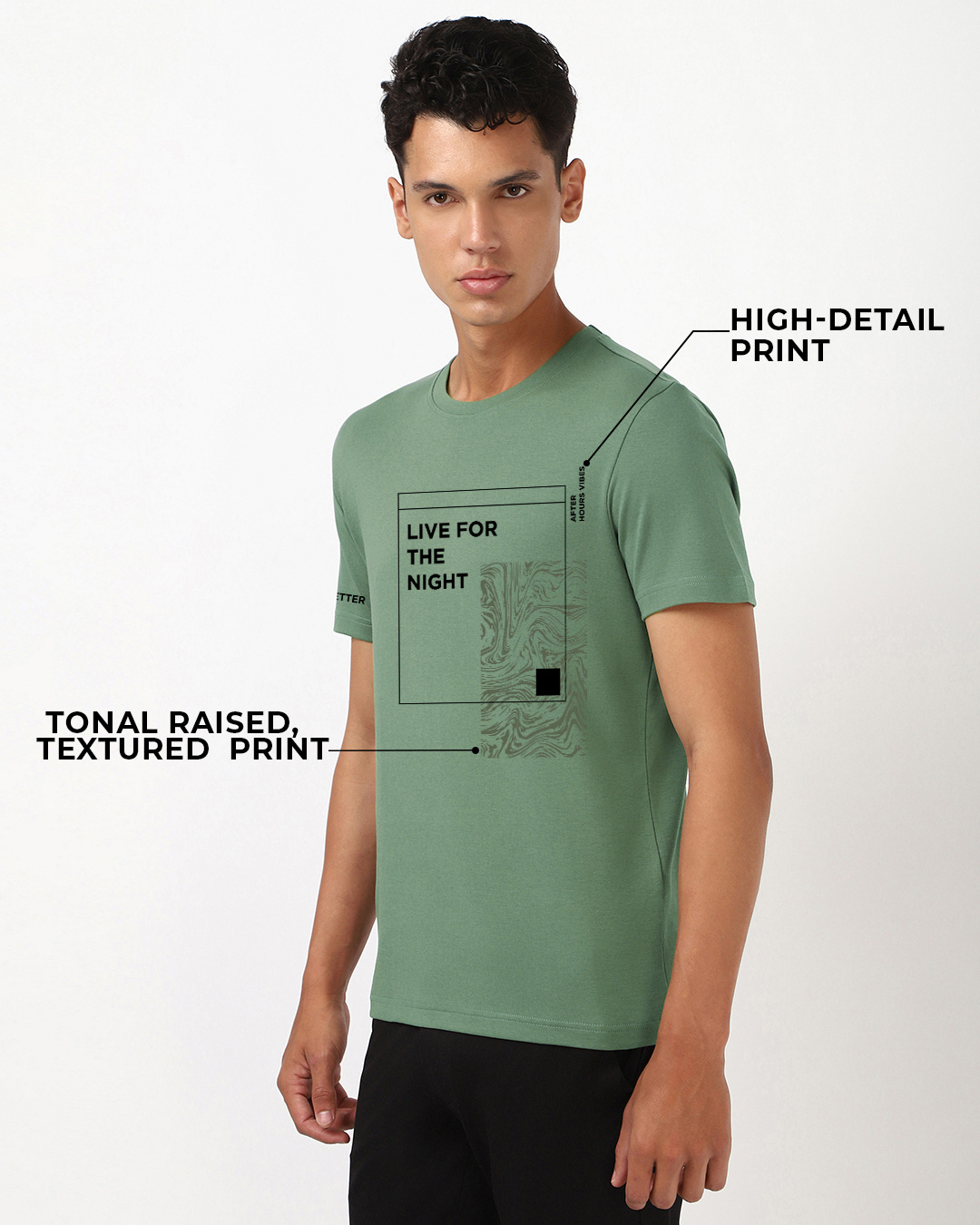 Shop Men's Olive Green Live For The Night Graphic Printed T-shirt-Back