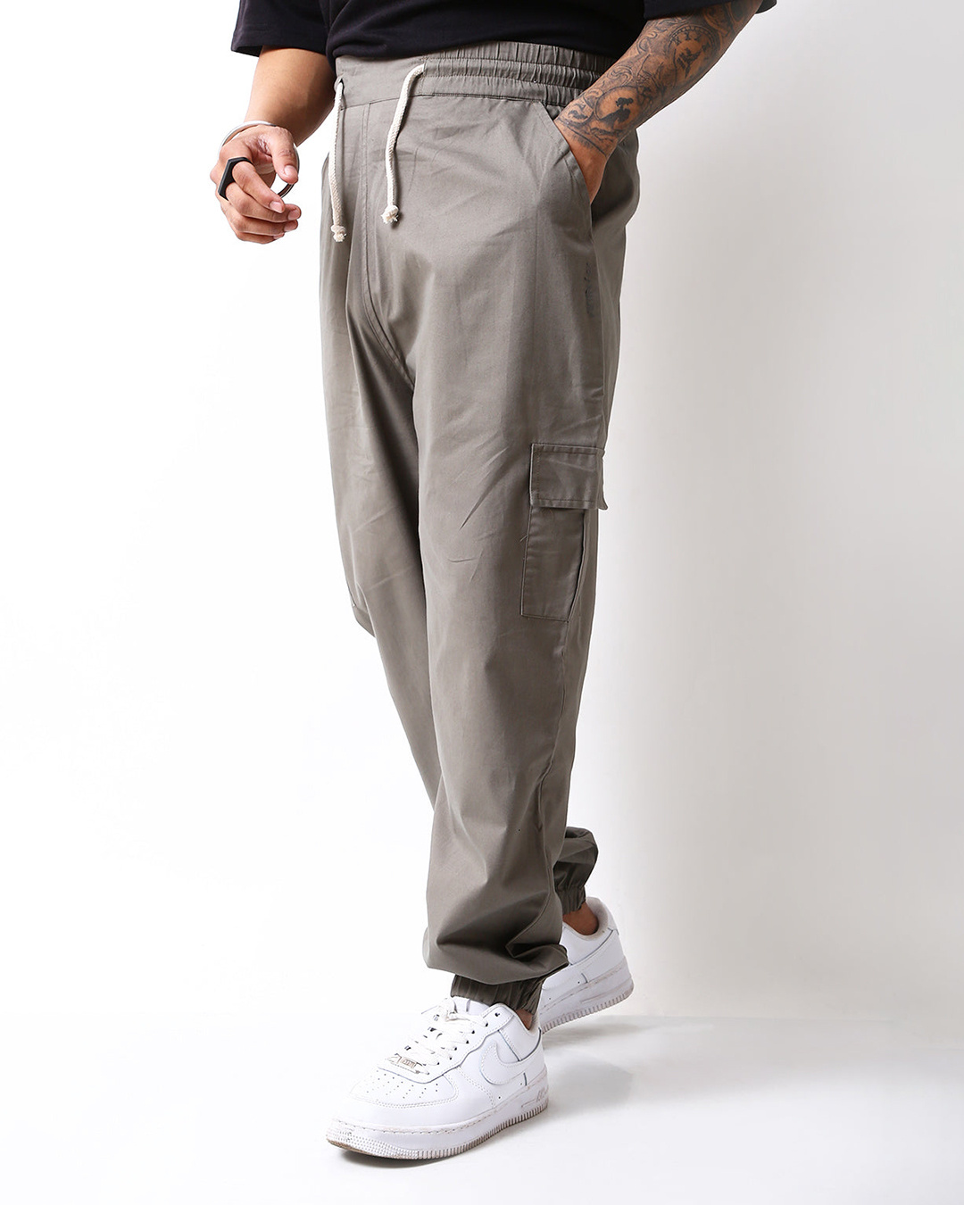 Buy Men's Olive Green Loose Comfort Fit Harem Cargo Joggers Online at