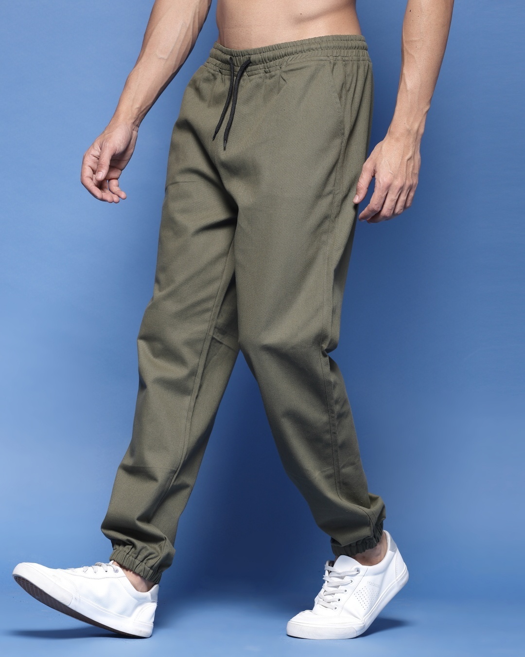 Shop Men's Olive Green Loose Comfort Fit Joggers-Back