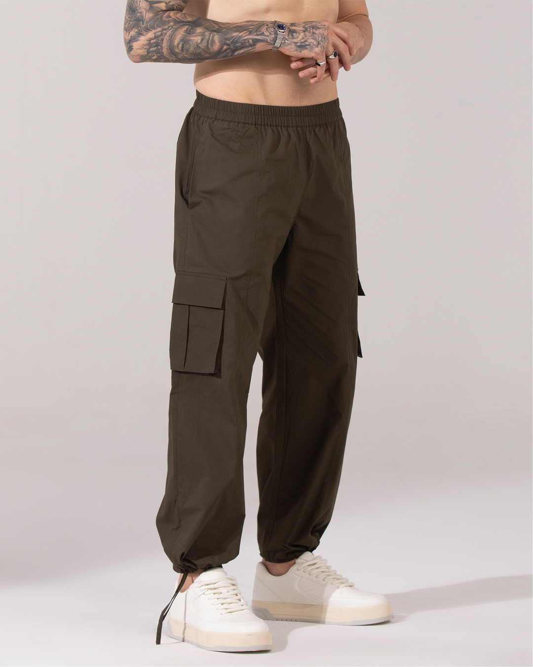 Shop Men's Olive Green Oversized Parachute Pants-Back