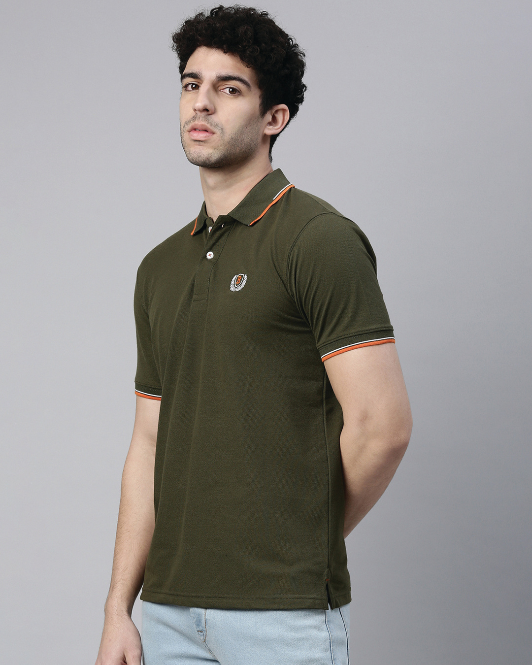 Shop Men's Olive Green Polo T-shirt-Back