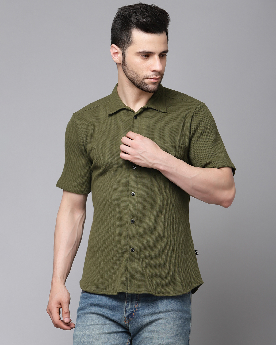 Shop Men's Olive Green Slim Fit Shirt-Back