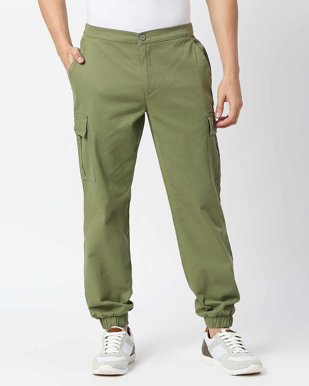 Buy Men's Olive Green Slim Fit Cargo Joggers Online at Bewakoof