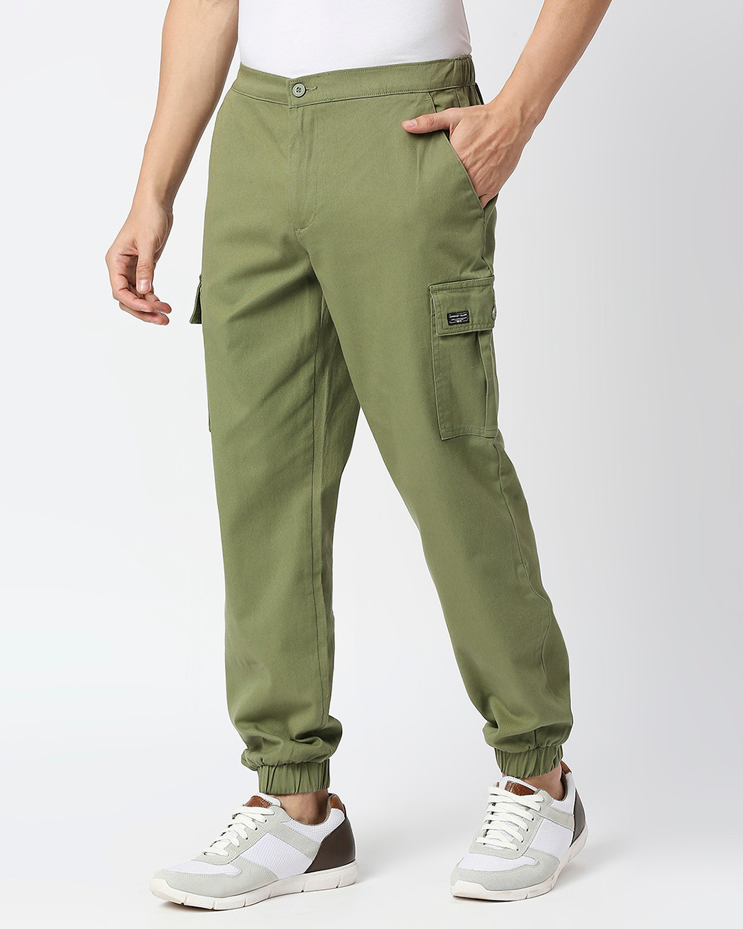 Shop Men's Olive Green Slim Fit Cargo Joggers-Back