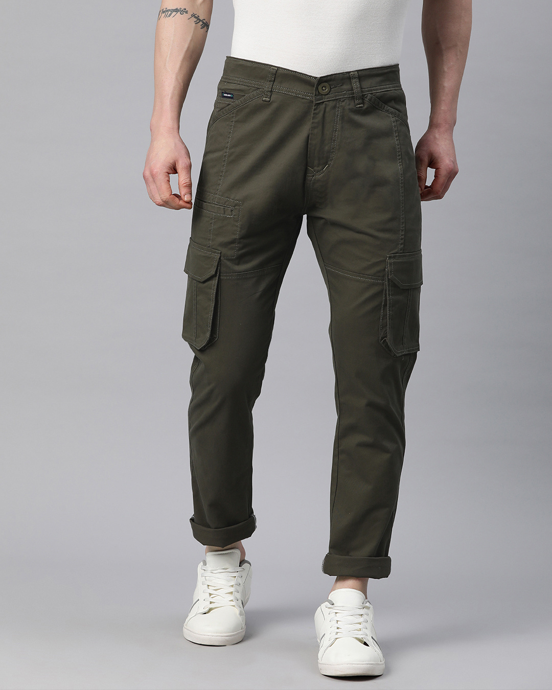 Buy Men's Olive Green Slim Fit Cargo Pants Online at Bewakoof