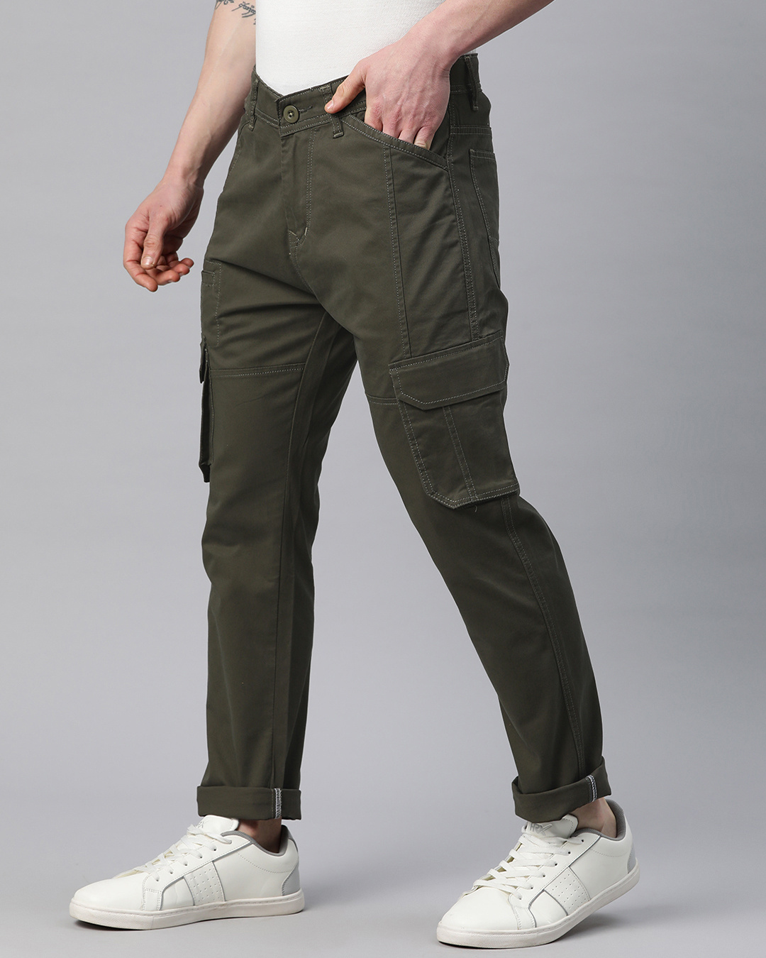 Shop Men's Olive Green Slim Fit Cargo Pants-Back