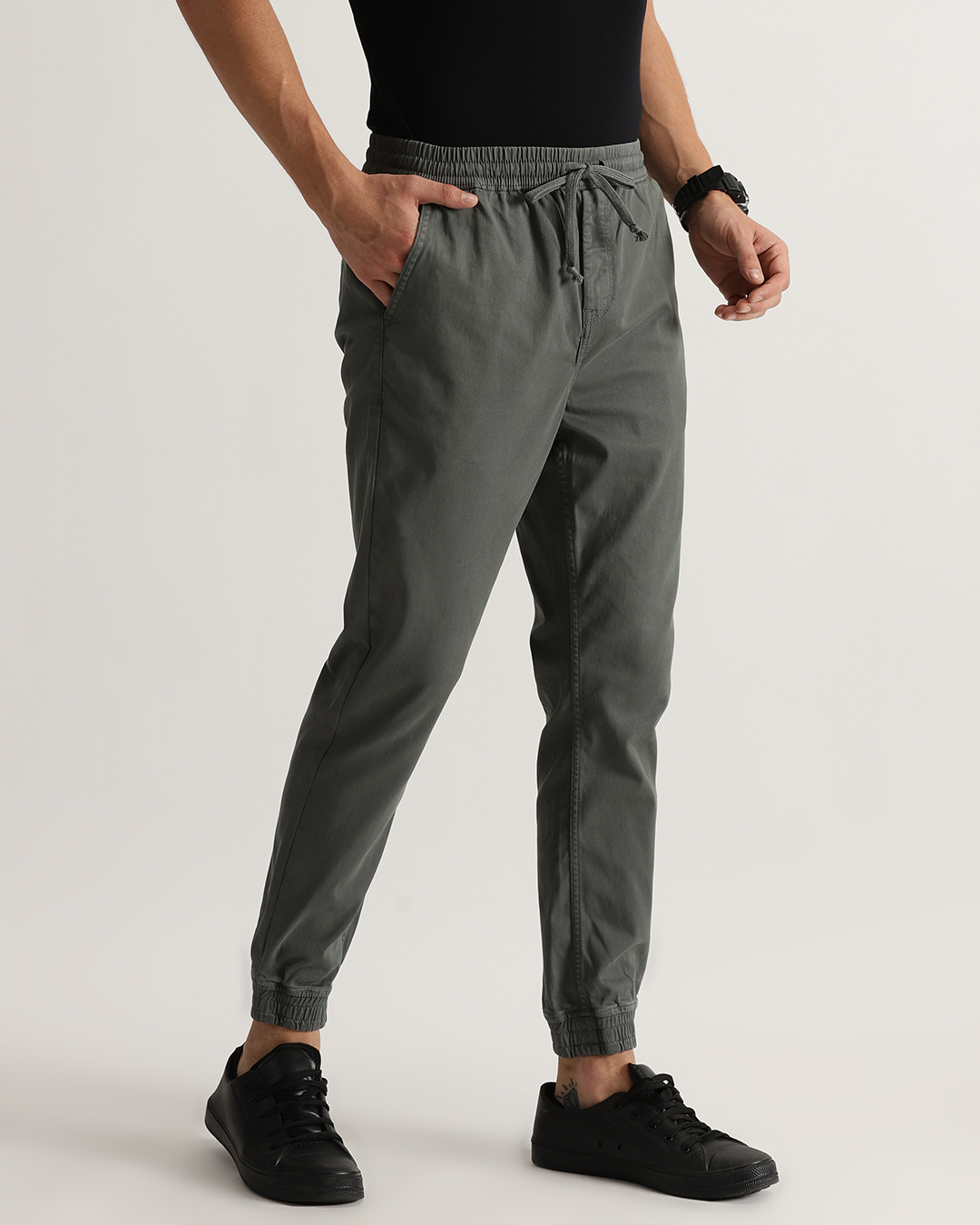 Shop Men's Olive Green Slim Fit Everyday Joggers-Back