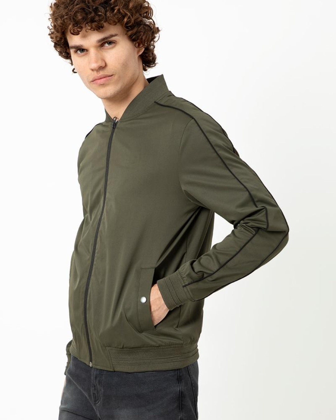 Shop Men's Olive Green Slim Fit Jacket-Back