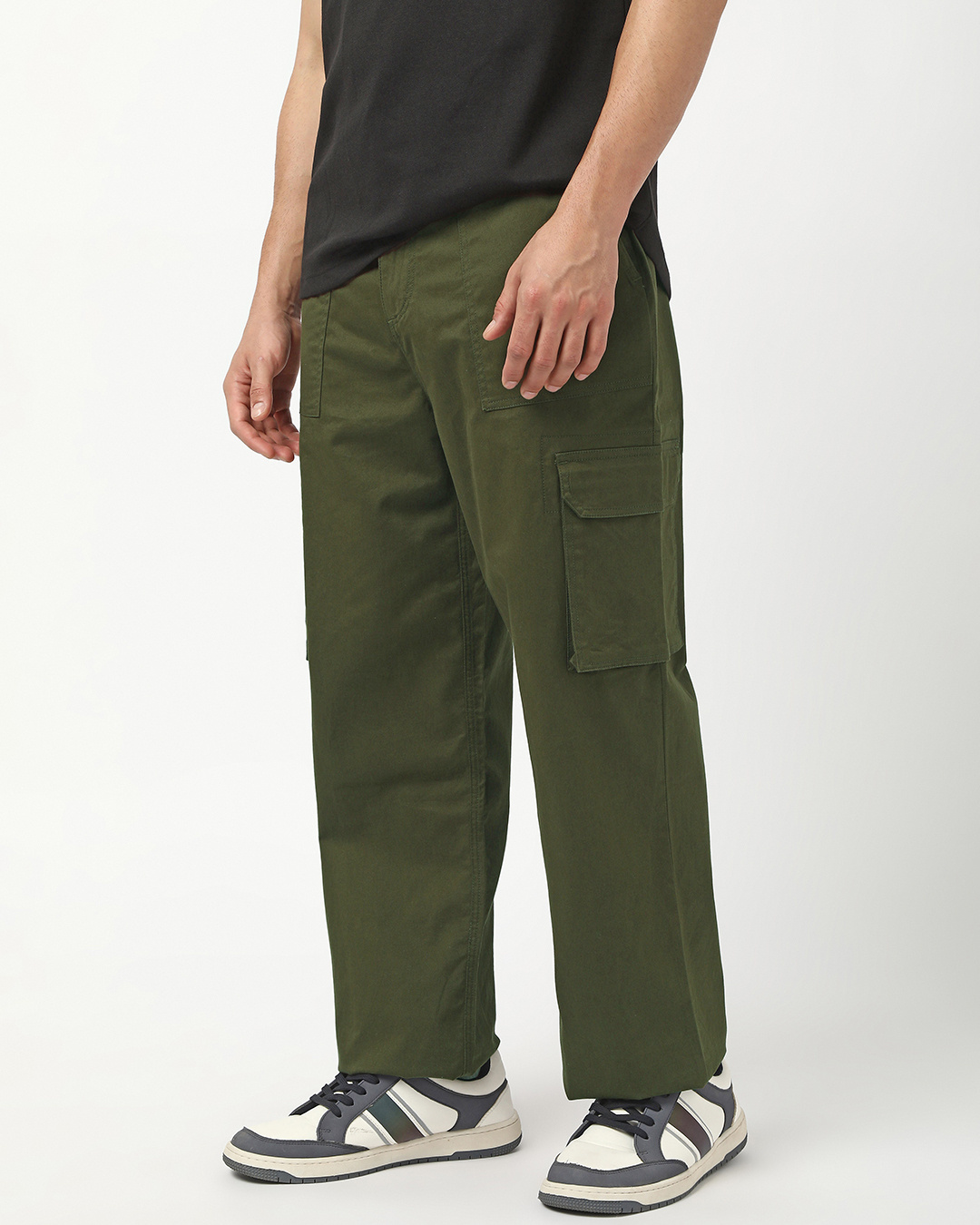 Shop Men's Olive Green Straight Fit Cargo Pants-Back