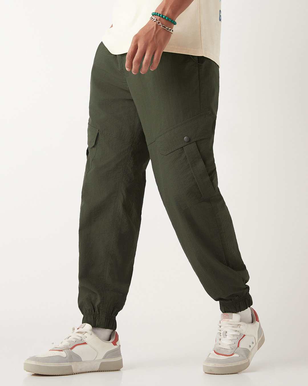 Shop Men's Olive Green Super Loose Fit Cargo Jogger Pants-Back