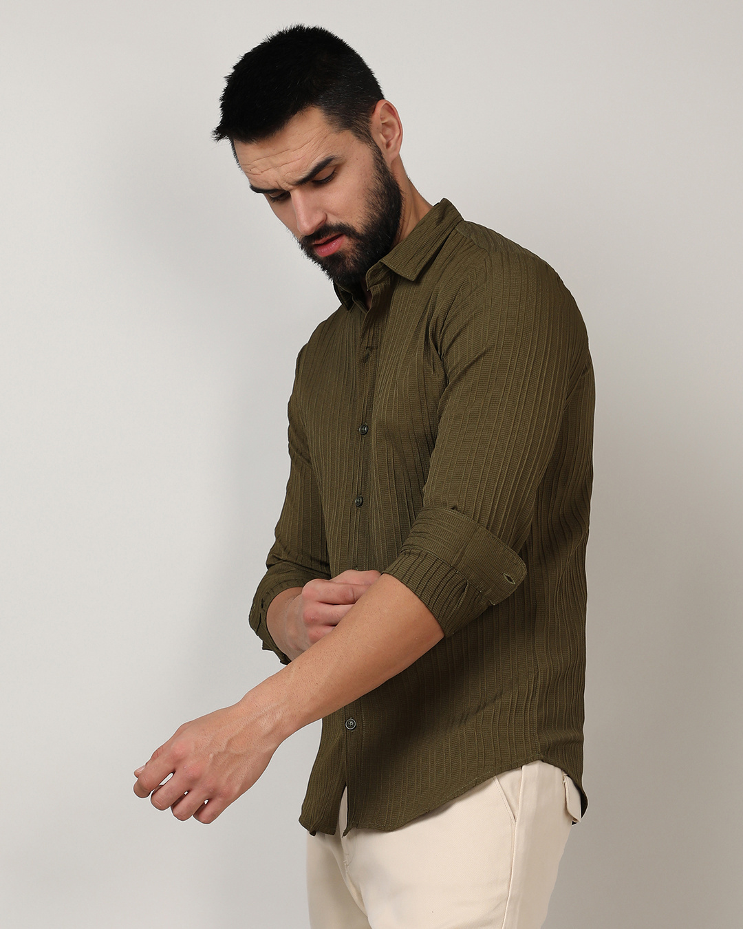 Shop Men's Olive Green Textured Shirt-Back