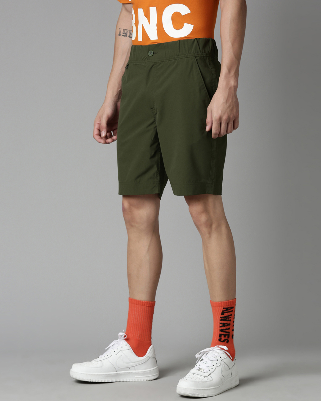 Shop Men's Olive Green Woven Slim Fit Shorts-Back