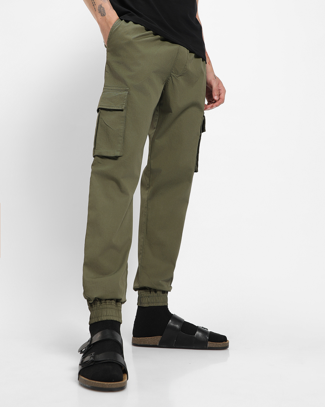 Buy Men's Olive Over Dyed Cargo Jogger Pants Online at Bewakoof