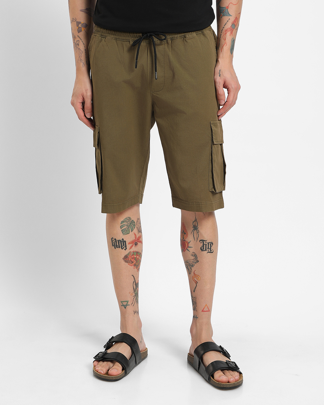 Shop Men's Olive Over Dyed Cargo Shorts-Back