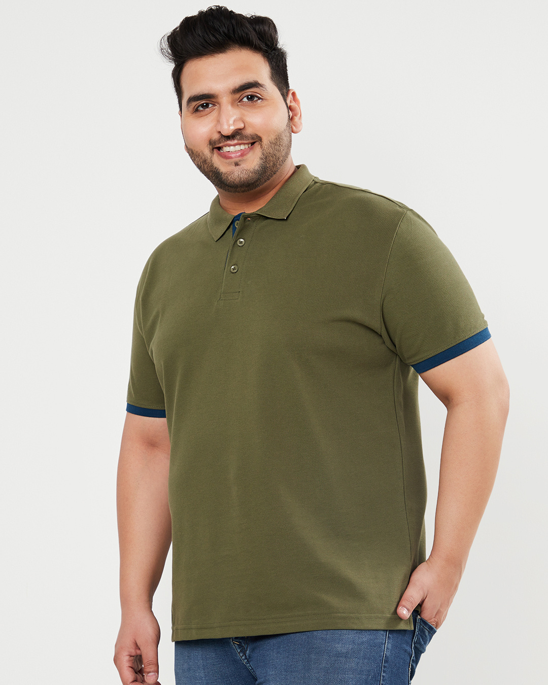 Shop Men's Olive Plus Size Polo T-shirt-Back