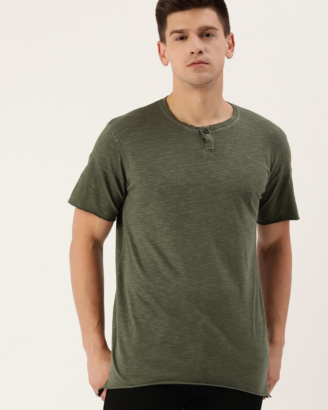 Buy Men's Olive Self Design T-shirt for Men Online at Bewakoof