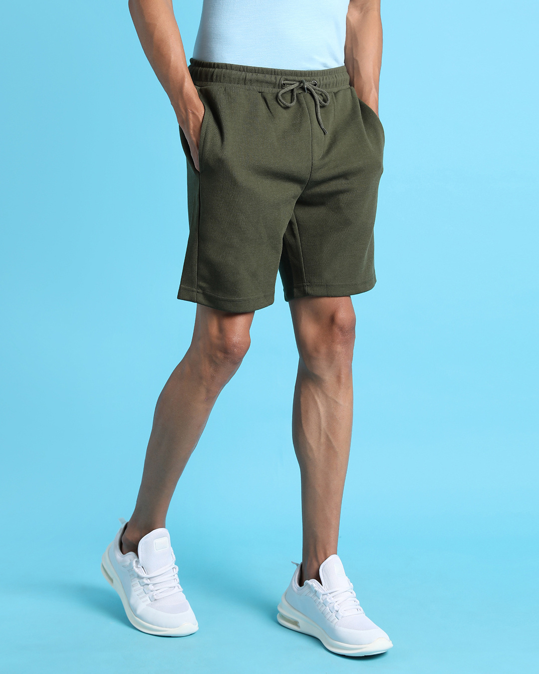 Shop Men's Olive Slim Fit Cotton Shorts-Back