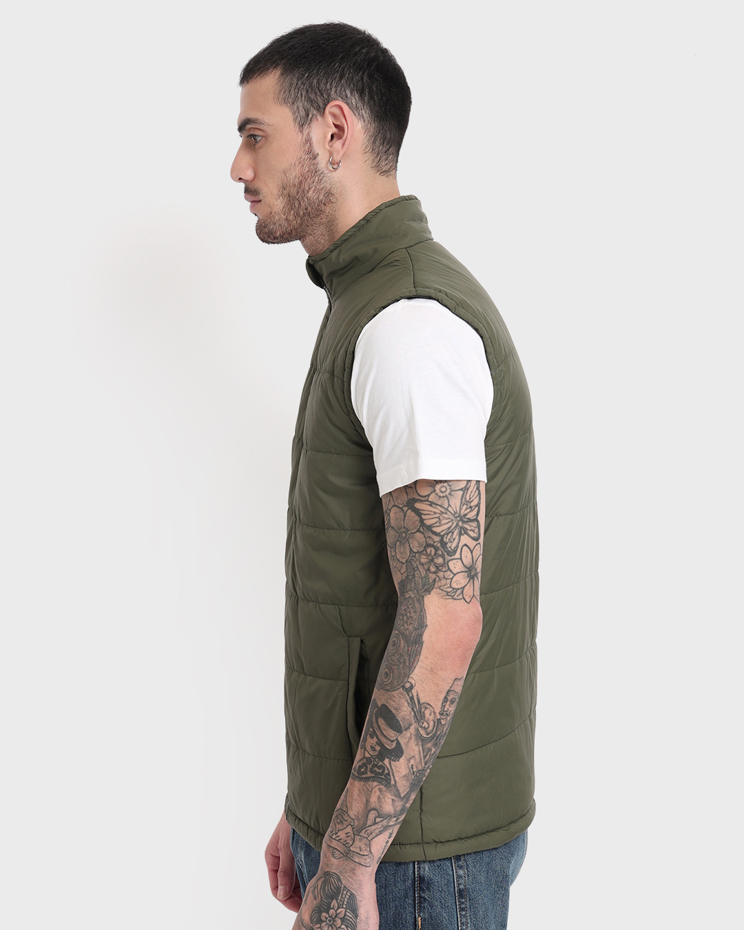 Shop Men's Olive Sleeveless Puffer Jacket-Back