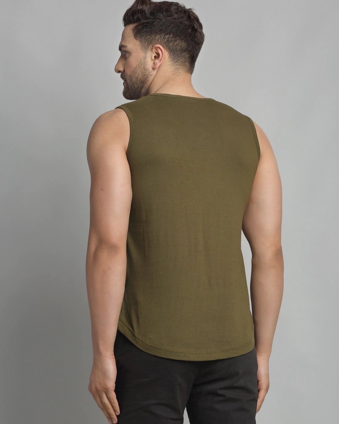 Shop Men's Olive Green Typography Slim Fit Vest-Back