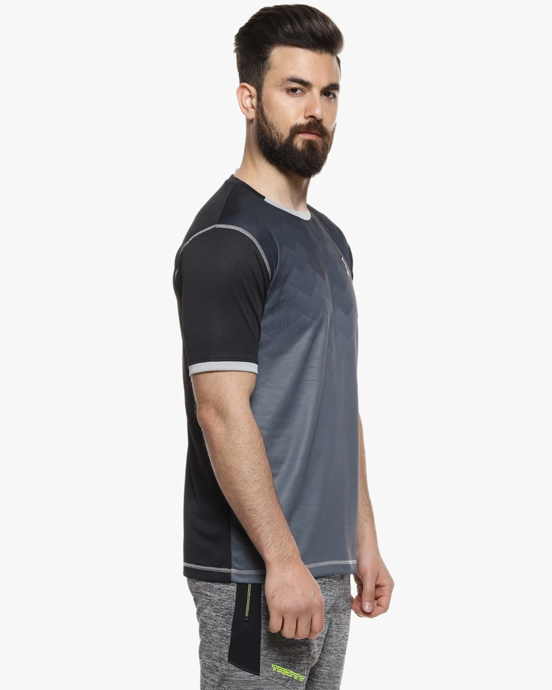 Shop Men's Ombre Round Neck Black Sports T-Shirt-Back