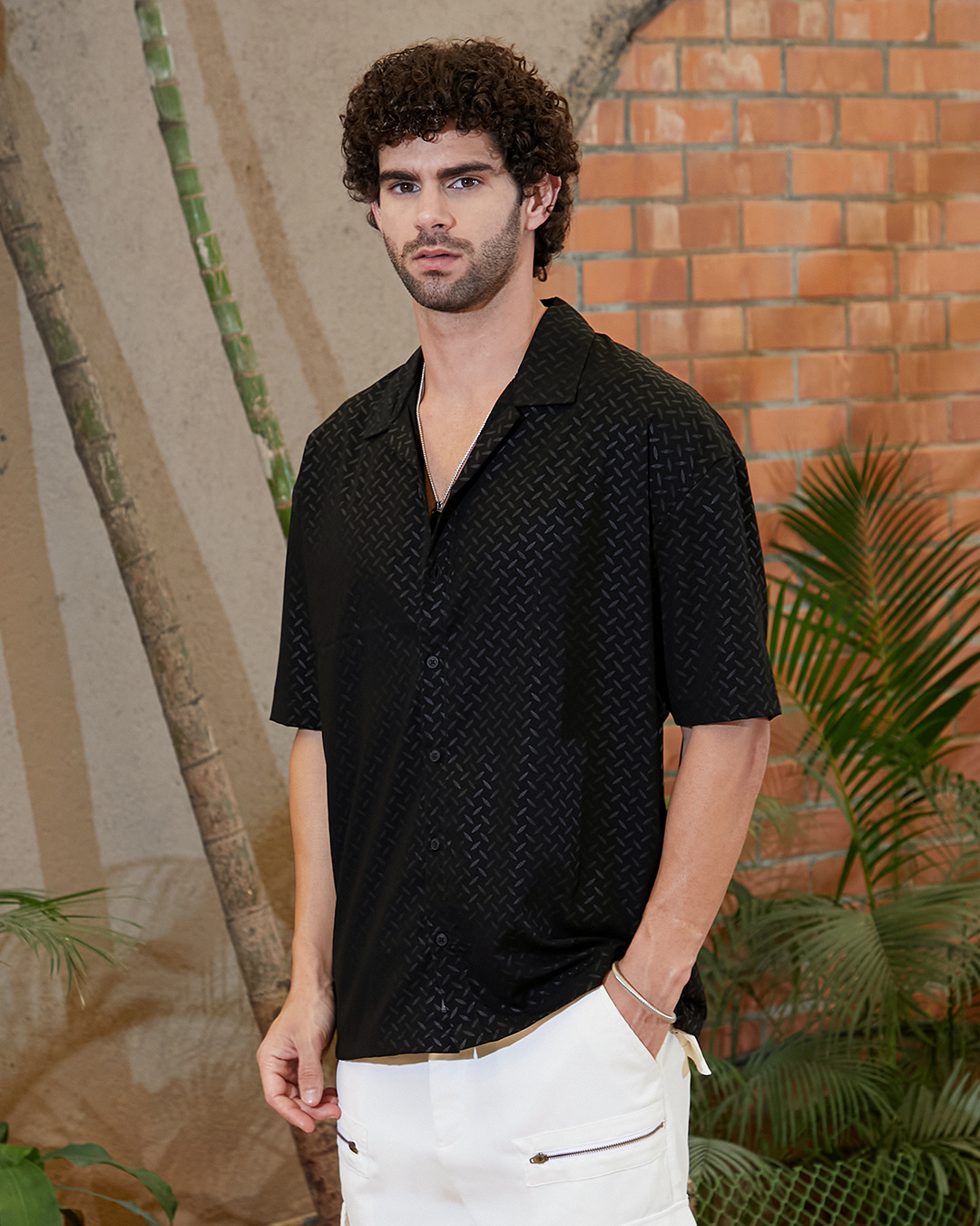 Shop Men's Onyx Black All Over Printed Oversized Shirt-Back