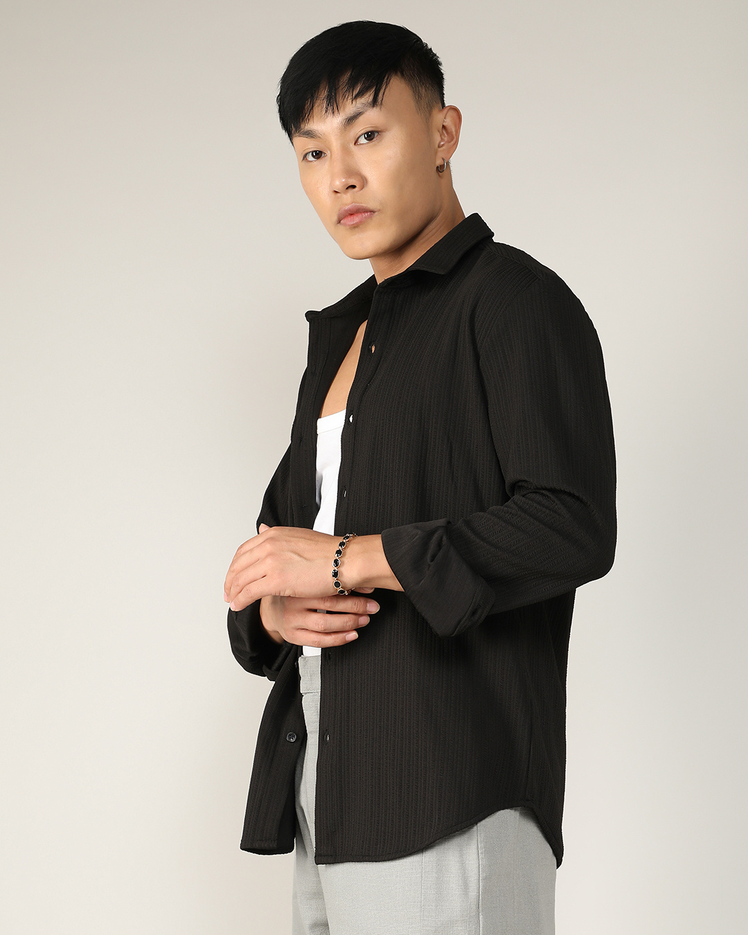 Shop Men's Onyx Black Striped Relaxed Fit Shirt-Back