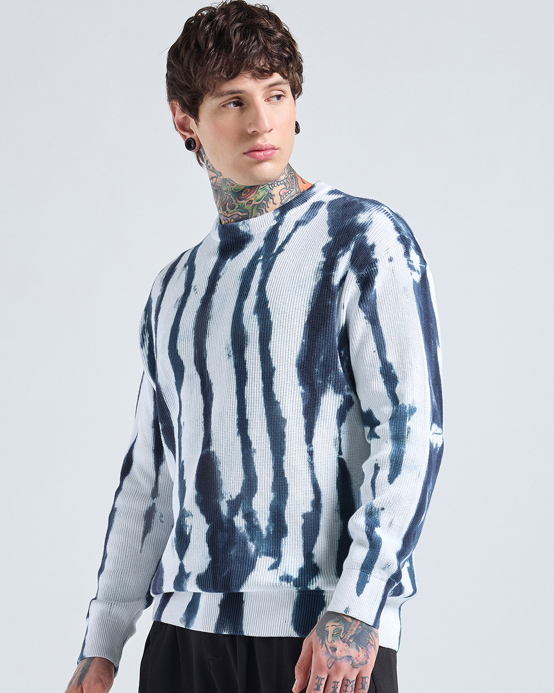 Shop Men's Blue & White Tie & Dye Oversized Sweater-Back