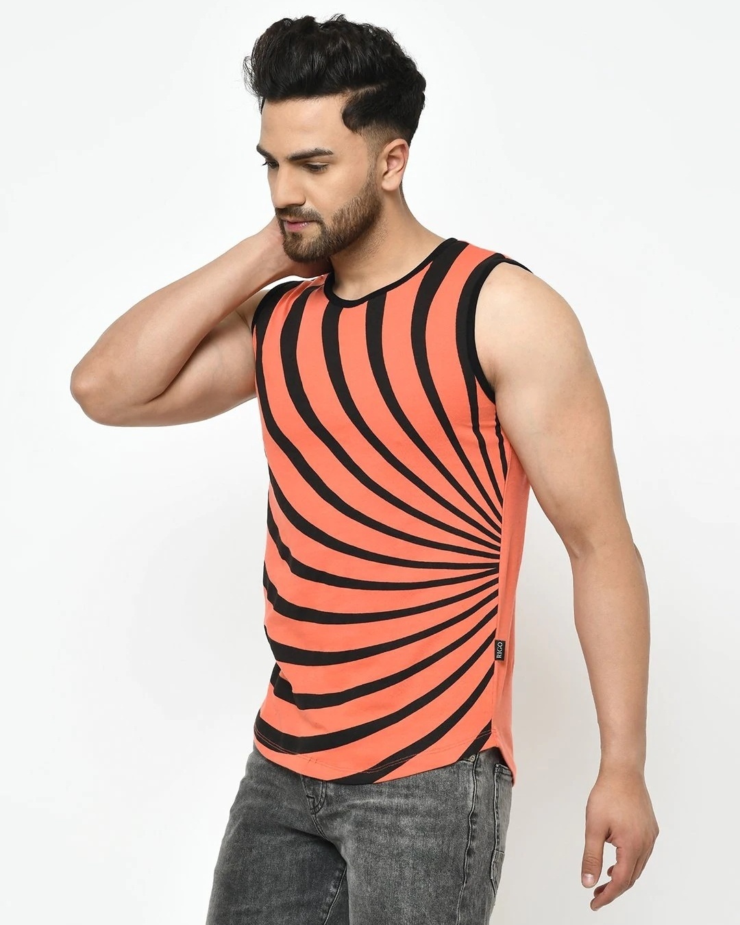 Shop Men's Orange Abstract Printed Slim Fit Vest-Back