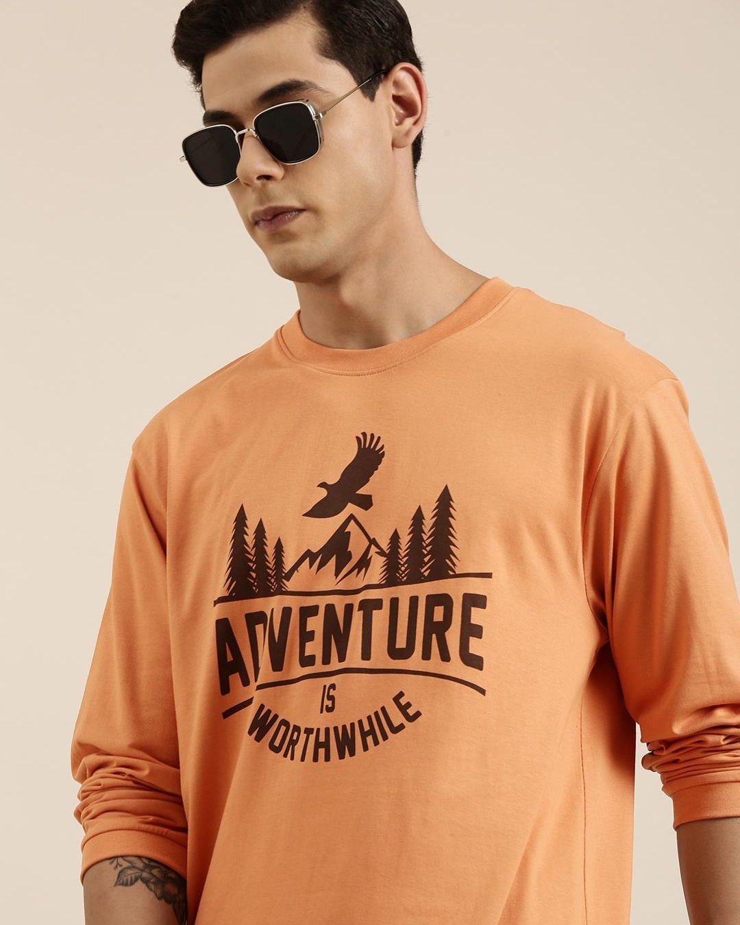 Shop Men's Orange Adventure Typography Oversized T-shirt-Back