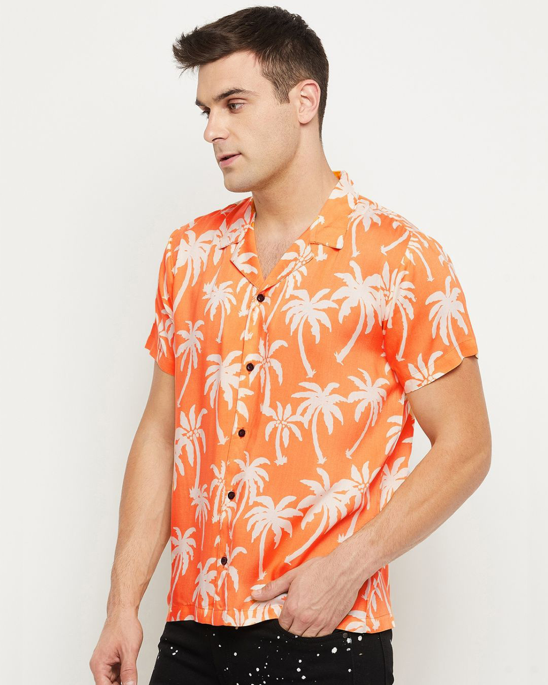Shop Men's Orange All Over Palm Trees Printed Shirt-Back