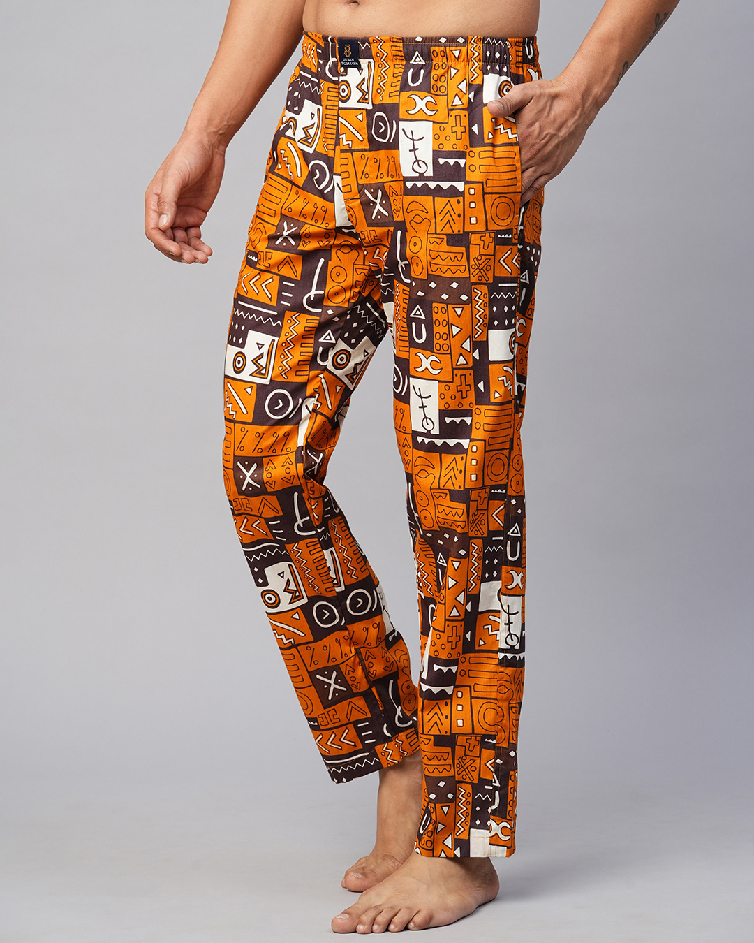 Shop Men's Orange All Over Printed Pyjamas-Back