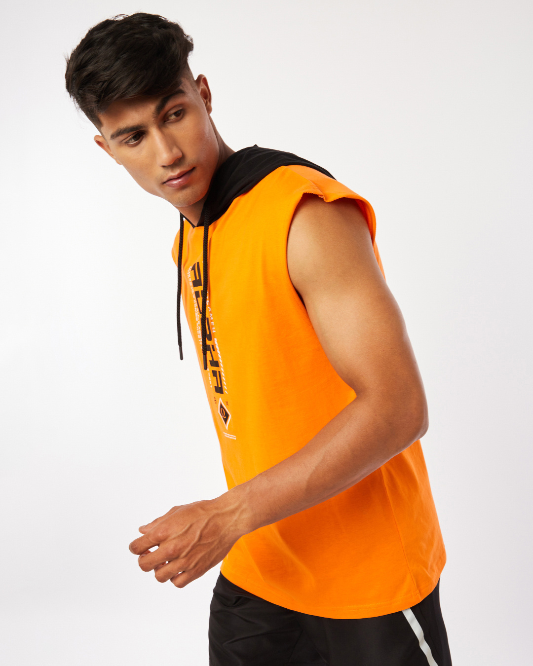 Shop Men's Orange Alpha Typography Oversized Hooded Vest-Back