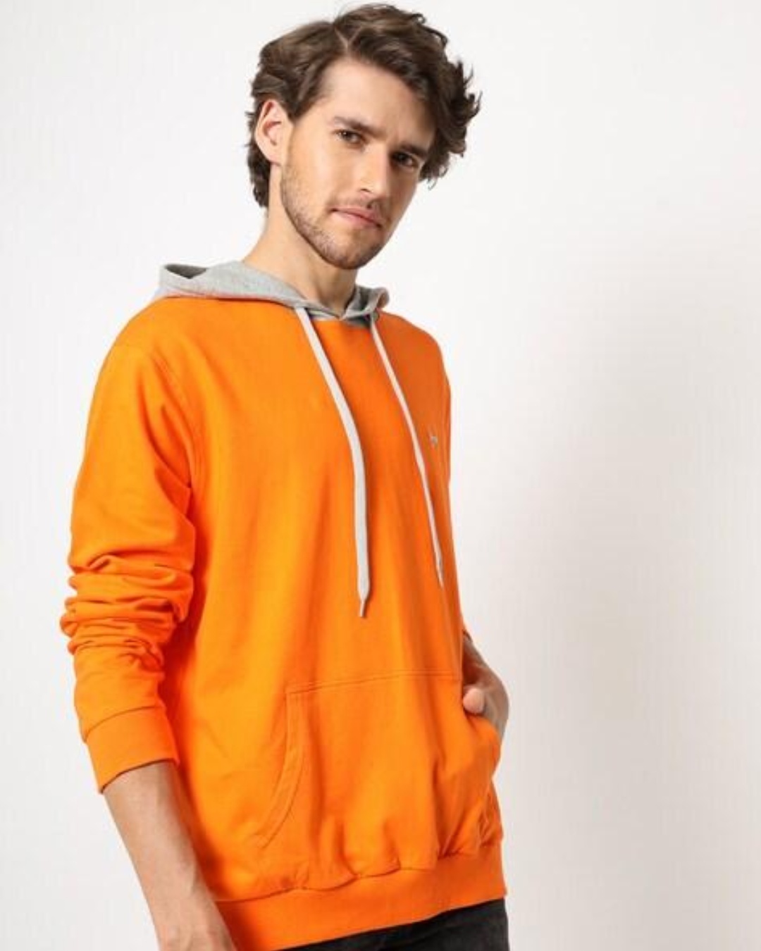 Buy Men's Orange & Grey Color Block Hoodie Online at Bewakoof